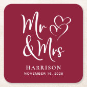 結婚式の引き出物ミセス・バーガンディ スクエアペーパーコースター (正面)