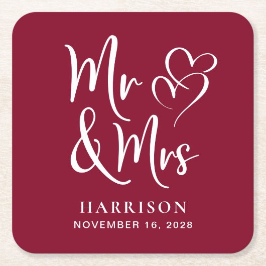 結婚式の引き出物ミセス・バーガンディ スクエアペーパーコースター (正面)