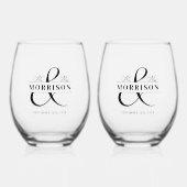 結婚式の引き出物ミセス・白黒 ステムなしワイングラス (正面)