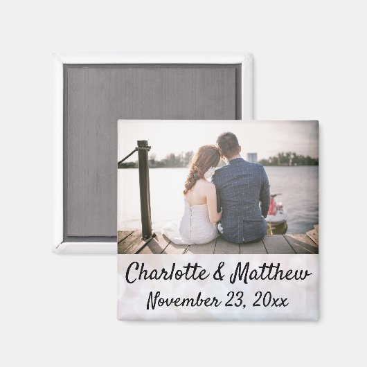 結婚式の引き出物モダンタイポグラフィ写真 マグネット (正面/裏面)