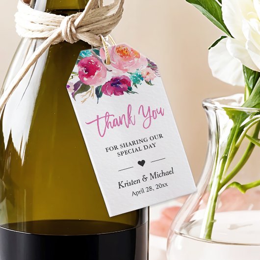 結婚式の引き出物モダン水彩フローラありがとう ギフトタグ