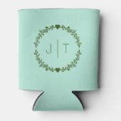 結婚式の引き出物モノグラムハートリースグリーンパステル 缶クーラー (正面)