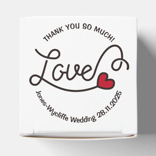 結婚式の引き出物ラブ赤いハートタイポグラフィアート フェイバーボックス (上部)