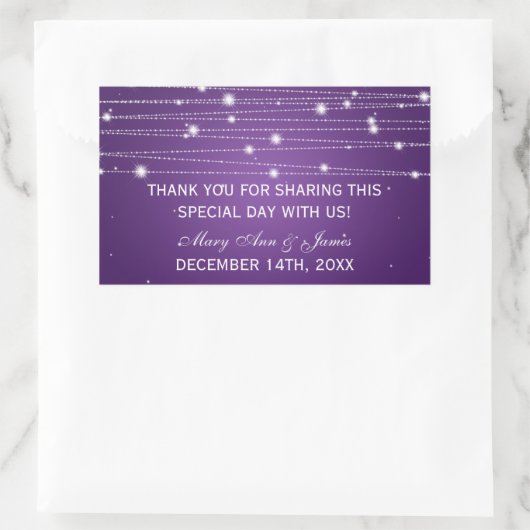 結婚式の引き出物ラベルきらめくラインパープル 長方形シール (バッグ)