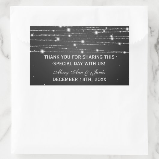 結婚式の引き出物ラベルきらめくラインブラック 長方形シール (バッグ)