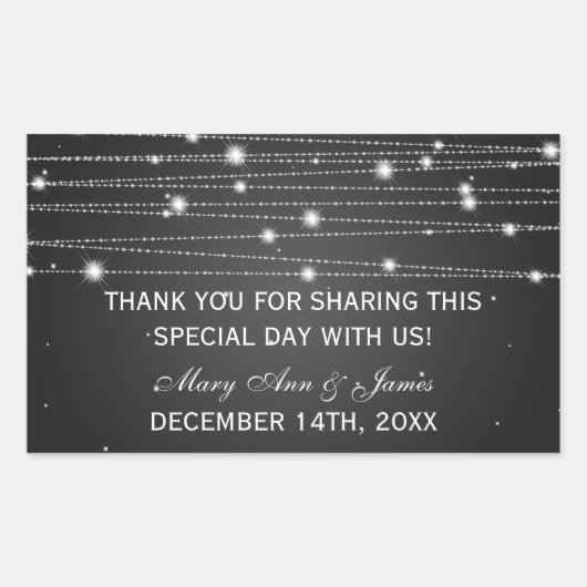 結婚式の引き出物ラベルきらめくラインブラック 長方形シール (正面)
