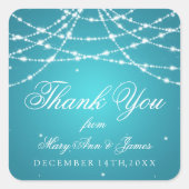 結婚式の引き出物ラベルきらめく列ターコイズ スクエアシール (正面)