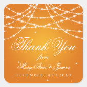 結婚式の引き出物ラベルきらめく文字列オレンジ スクエアシール (正面)