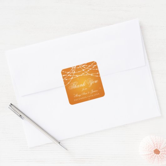 結婚式の引き出物ラベルきらめく文字列オレンジ スクエアシール (封筒)