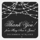 結婚式の引き出物ラベルきらめく文字列ブラック スクエアシール (正面)