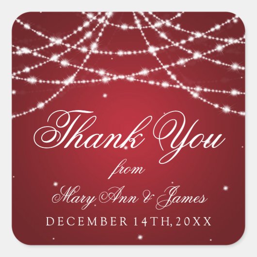 結婚式の引き出物ラベルきらめく文字列(赤) スクエアシール (正面)
