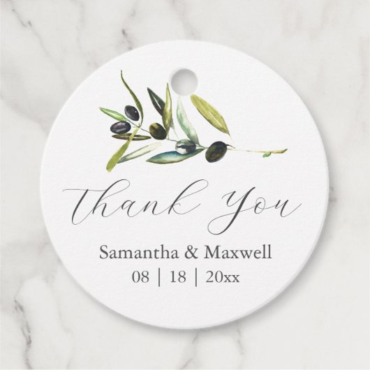 結婚式の引き出物ラベルウォーターカラーオリーブブランチ フェイバータグ (正面)