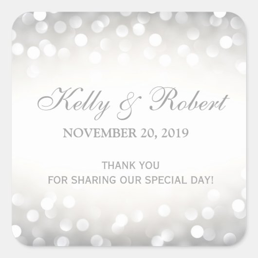 結婚式の引き出物ラベルエレガントシルバーグリッター スクエアシール (正面)