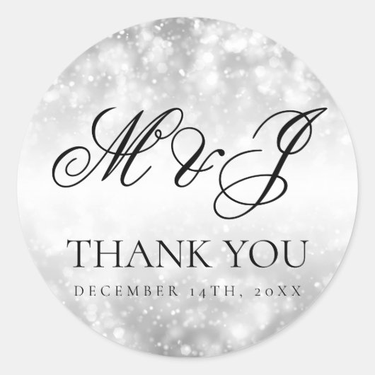 結婚式の引き出物ラベルシルバーきらめくライト ラウンドシール (正面)