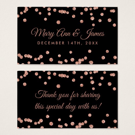 結婚式の引き出物ラベルバラ金ゴールドグリッター紙吹雪ブラック (正面&裏面)