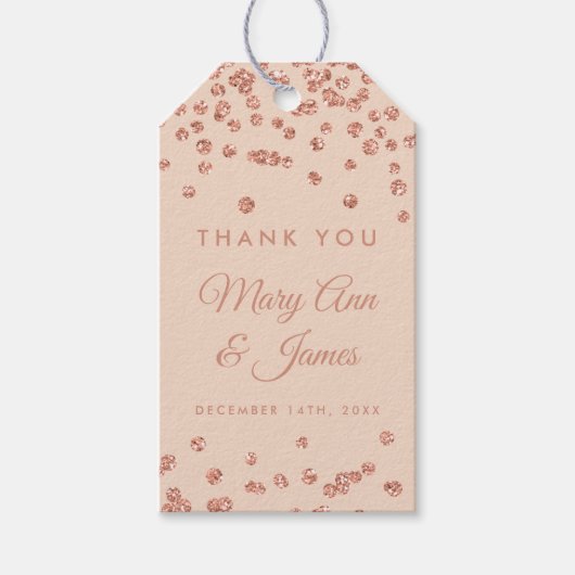 結婚式の引き出物ラベルバラ金ゴールドグリッター紙吹雪赤面 ギフトタグ (正面)