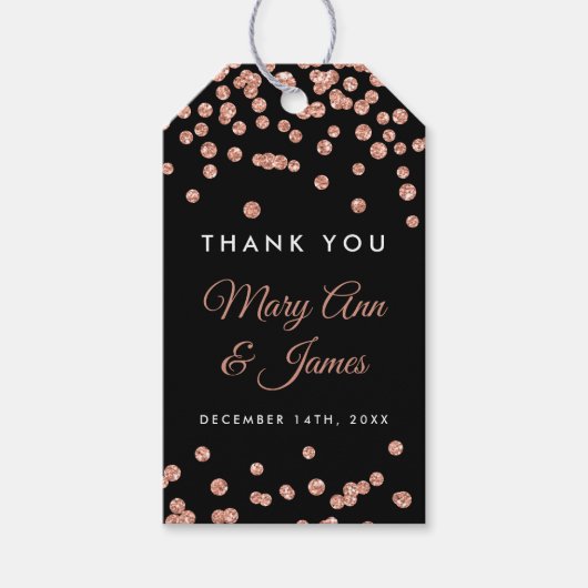 結婚式の引き出物ラベルバラ金ゴールドグリッター紙吹雪 ギフトタグ (正面)