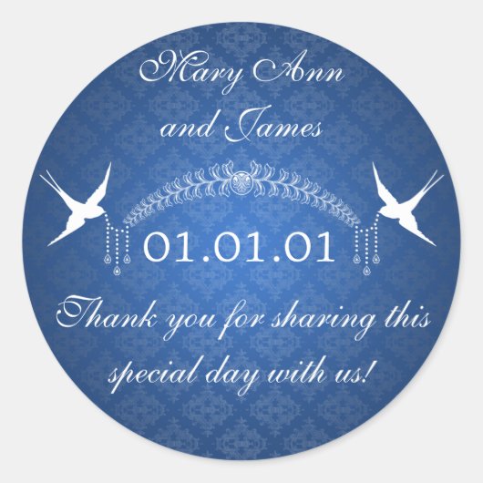 結婚式の引き出物ラベルバーズアンドダイアモンズブルー ラウンドシール (正面)