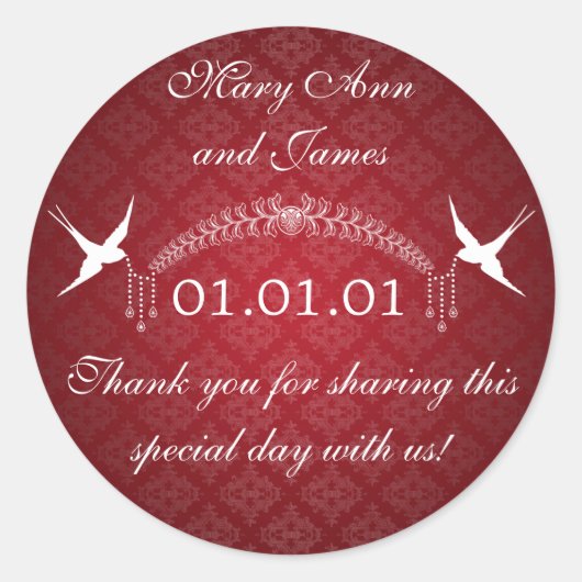 結婚式の引き出物ラベルバード&ダイアモンズレッド ラウンドシール (正面)