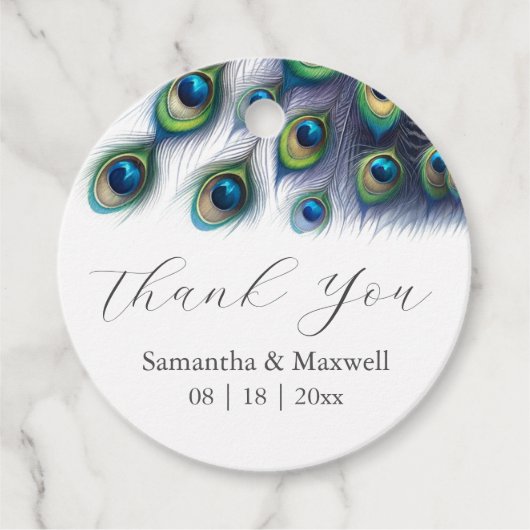 結婚式の引き出物ラベルピーコック羽根 フェイバータグ (正面)