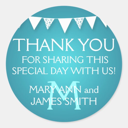 結婚式の引き出物ラベルラブバンティンモノグラムターコイズ ラウンドシール (正面)