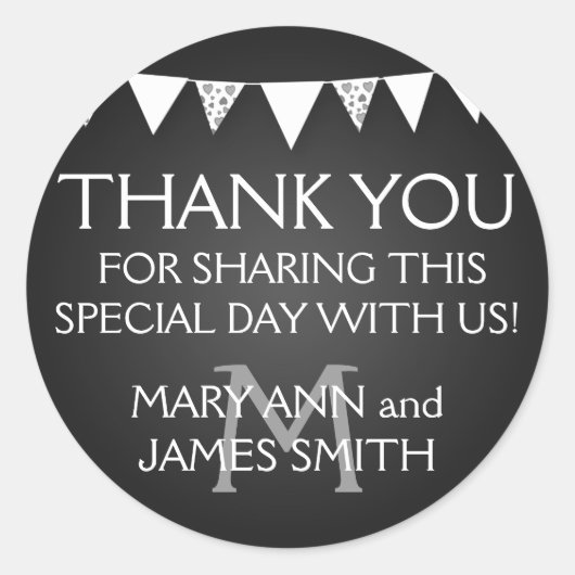 結婚式の引き出物ラベルラブバンティンモノグラムブラック ラウンドシール (正面)