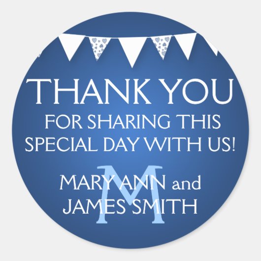 結婚式の引き出物ラベルラブバンティンモノグラムブルー ラウンドシール (正面)