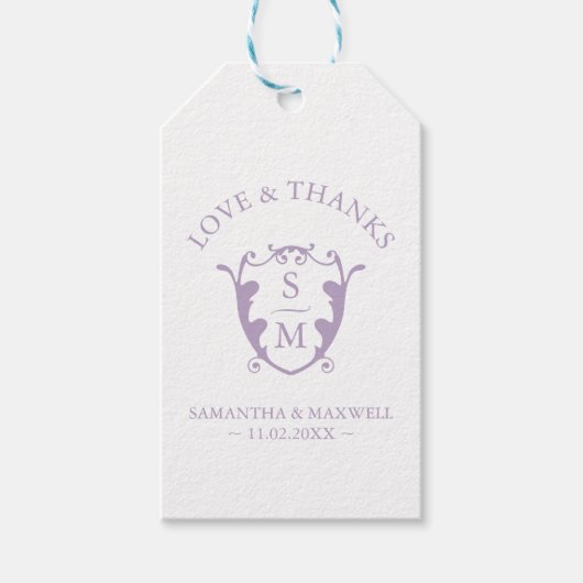 結婚式の引き出物ラベル薄紫モノグラムクレスト ギフトタグ (正面)