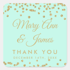 結婚式の引き出物ラベル金ゴールドグリッター紙吹雪ミントグリーン スクエアシール