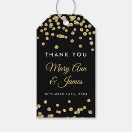 結婚式の引き出物ラベル金ゴールドフェイクグリッター紙吹雪ブラック ギフトタグ