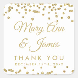 結婚式の引き出物ラベル金ゴールドフェイクグリッター紙吹雪白 スクエアシール