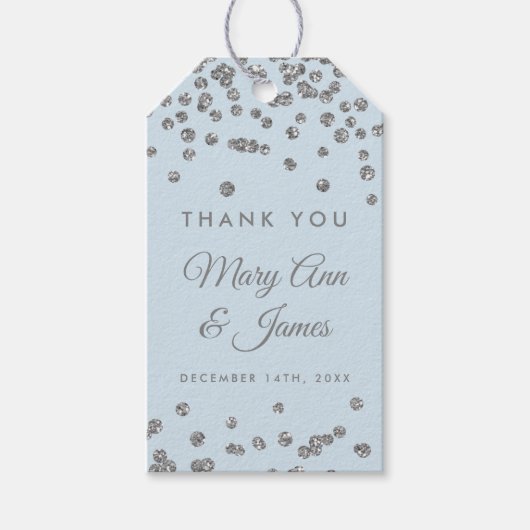 結婚式の引き出物ラベル銀グリッター紙吹雪アイスブルー ギフトタグ (正面)