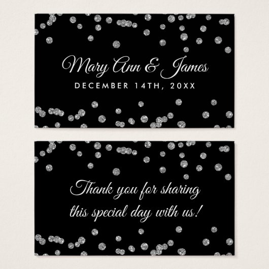 結婚式の引き出物ラベル銀グリッター紙吹雪ブラック (正面&裏面)