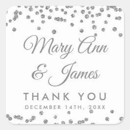 結婚式の引き出物ラベル銀グリッター紙吹雪ホワイト スクエアシール