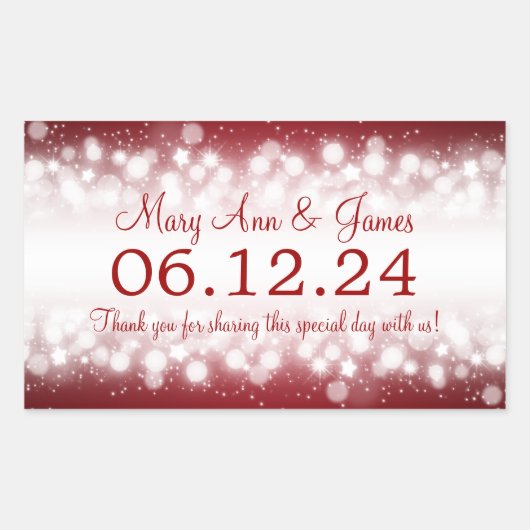 結婚式の引き出物ラベル魔法スパークレッド 長方形シール (正面)