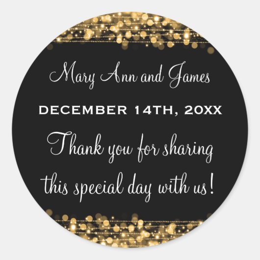 結婚式の引き出物ラベル魔法パーティースパークル金ゴールド ラウンドシール (正面)