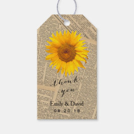 結婚式の引き出物ラベル |ヴィンテージ新聞ひまわり ギフトタグ