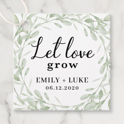 結婚式の引き出物ラベル、植物メッセージカード、愛の成長を許可 フェイバータグ (正面)