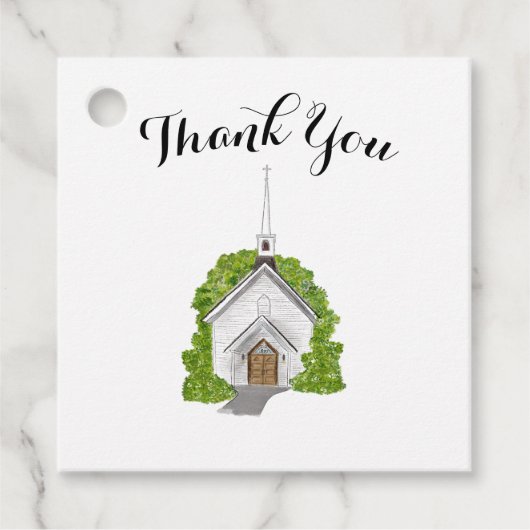 結婚式の引き出物ラベル – 水彩教会 フェイバータグ (正面)