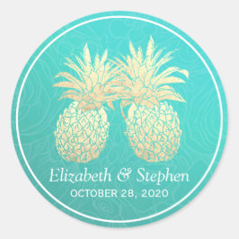結婚式の引き出物ヴィンテージ金箔パイナップルカップル ラウンドシール