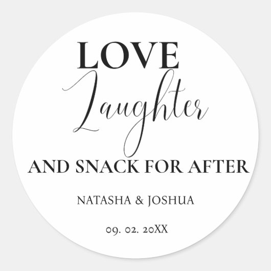 結婚式の引き出物愛の笑い声と後のおやつ ラウンドシール (正面)