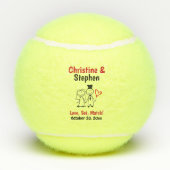 結婚式の引き出物新郎新婦かわいい漫画カップル テニスボール (裏面)