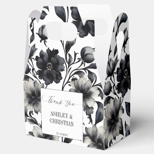 結婚式の引き出物白黒フローラ フェイバーボックス (オープン)