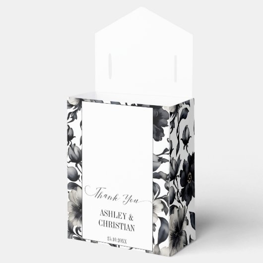 結婚式の引き出物白黒フローラ フェイバーボックス (オープン)