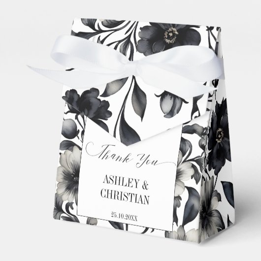 結婚式の引き出物白黒フローラ フェイバーボックス (正面サイド)