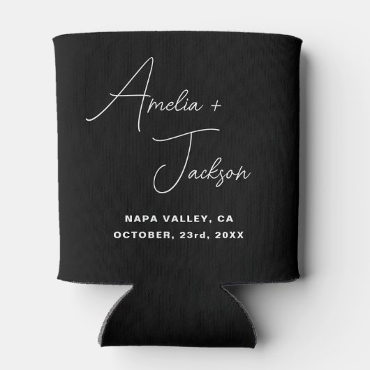 結婚式の引き出物白黒モダンミニマリスト名 缶クーラー (裏面)