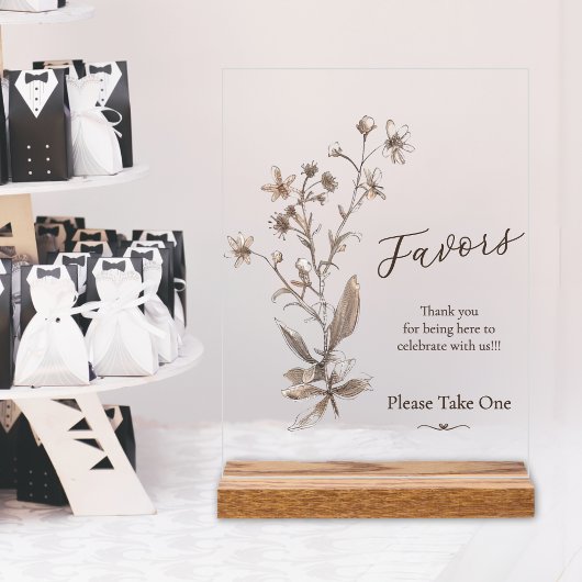 結婚式の引き出物素朴エレガントワイルドフラワーモカ アクリルサイン