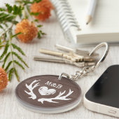 結婚式の引き出物素朴鹿の角の茶色の木のプリント キーホルダー (正面右)