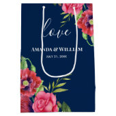 結婚式の引き出物赤とピンクの花ダークネイビー ミディアムペーパーバッグ (裏面)