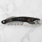 結婚式の引き出物 – ブラック&金ゴールドミニマリストコルクスクリュー ソムリエナイフ (裏面)